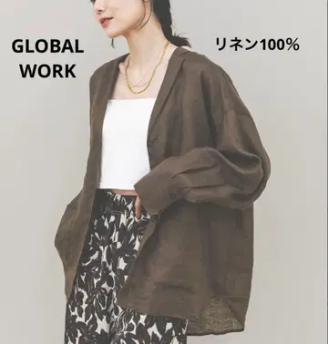 GLOBAL WORK 프렌치 린넨 셔츠 자켓 L 사이즈 브라운