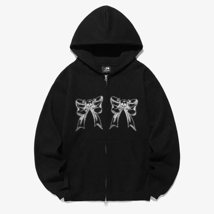 나이스고스트클럽 SKULL RIBBON WAFFLE HOODIE ZIP UP_BLACK