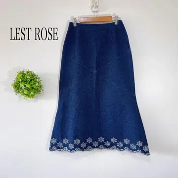 [ LEST ROSE 레스트로즈 ] 데님 롱 스커트 꽃 자수 스트레치