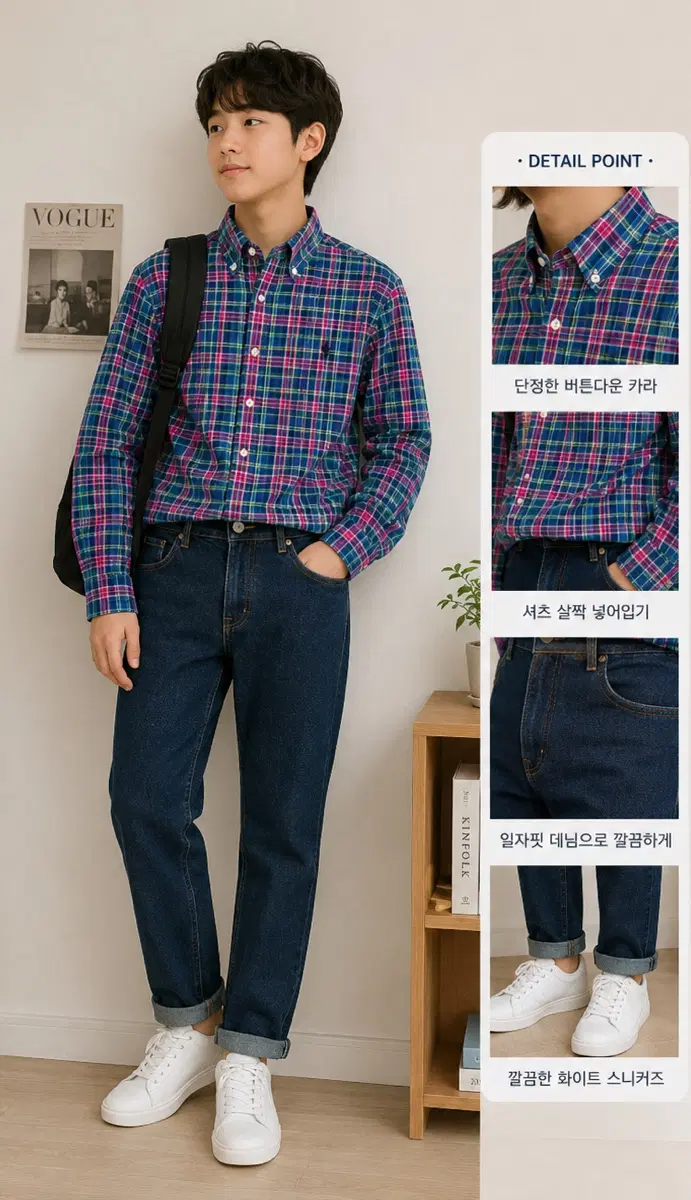 L(16-18)150사이즈 폴로랄프로렌 긴팔남방셔츠 체크 카라정품 키즈