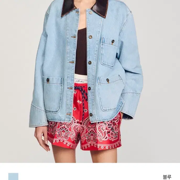 산드로 레더칼라 데님자켓