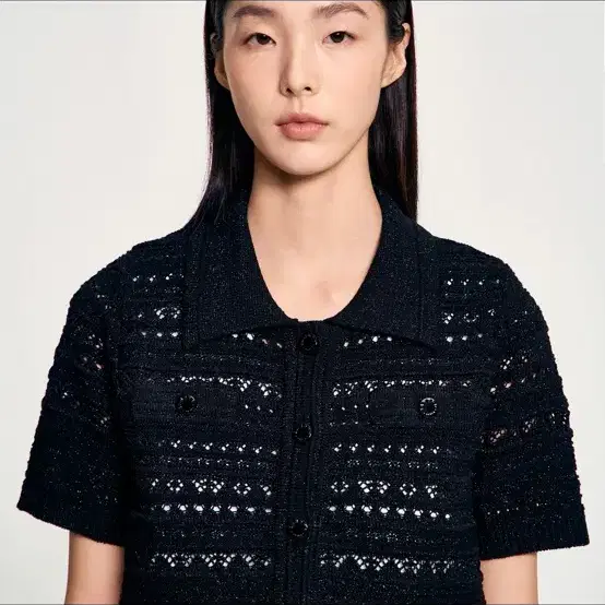 산드로 펀칭 카라 가디건