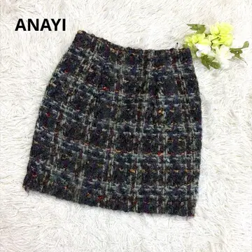 새상품급 ANAYI 여성용 미니 타이트 스커트 울 모헤어 몰 트위드