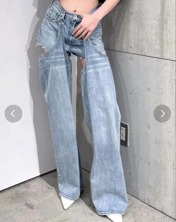GYDA 하이웨스트 레이어드 디자인 2WAY 데님 팬츠 M 아이스 블루