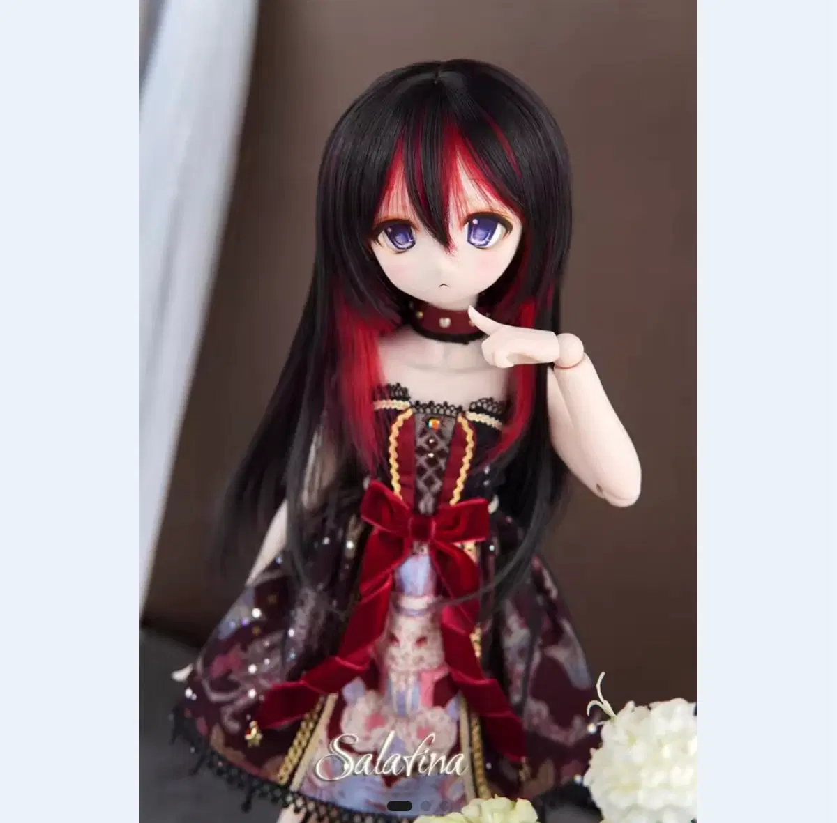 BJD 인형 가발 1/4 크기 머리둘레 7~8인치 블랙레드