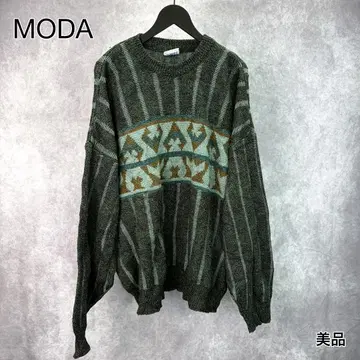 MODA 그린 총 패턴 니트 스웨터 레트로 구제 의류 하나뿐인 아이템