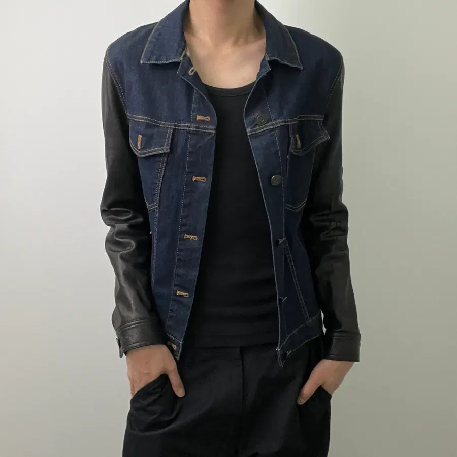 GENMADE 젠메이드 암 레더 데님 자켓 L