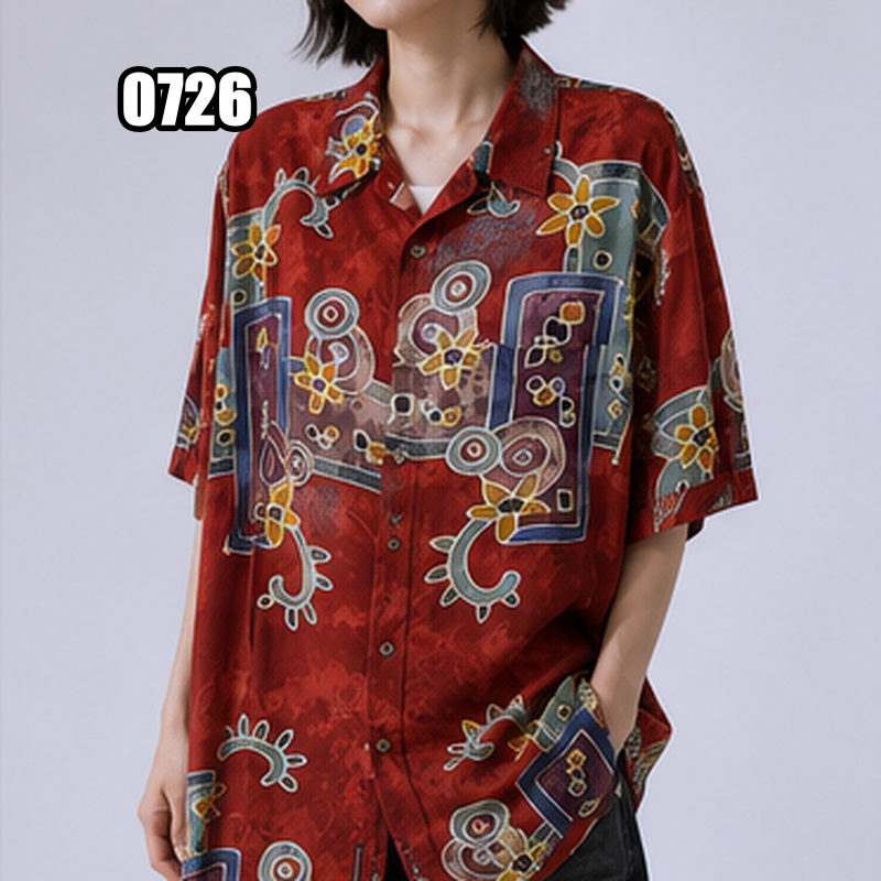 L 더 테리토리 어헤드 빈티지 패턴 레드 셔츠