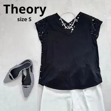 Theory 자수 백 레이스 콤비 티셔츠 블랙 S