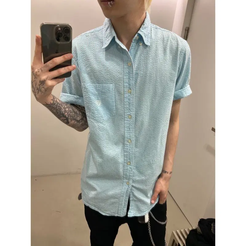 챕스 시어서커 로고 하프셔츠 r4399