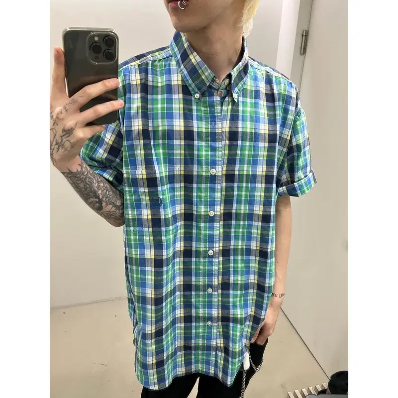 챕스 랄프로렌 체크 하프셔츠 r4401
