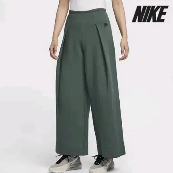 나이키 테크팩 바지 하이웨스트 와이드 트랙 팬츠 카키 그린 s