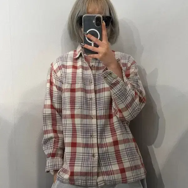 11 FOUR ROSES 빈티지 체크 레드 베이지 셔츠