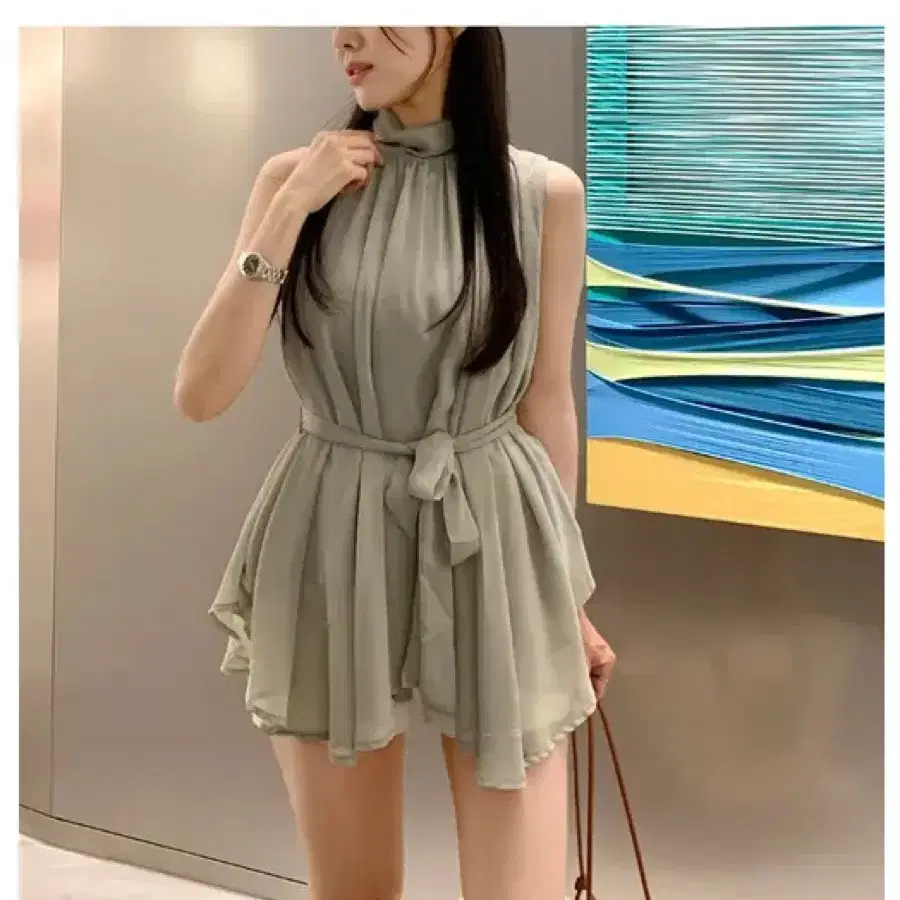 쉬폰 리본 벨트 쉬폰 블라우스 홀터넥 원피스