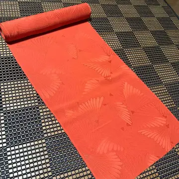 기모노 옷감 순수 실크 부채 문양 주홍색 계열