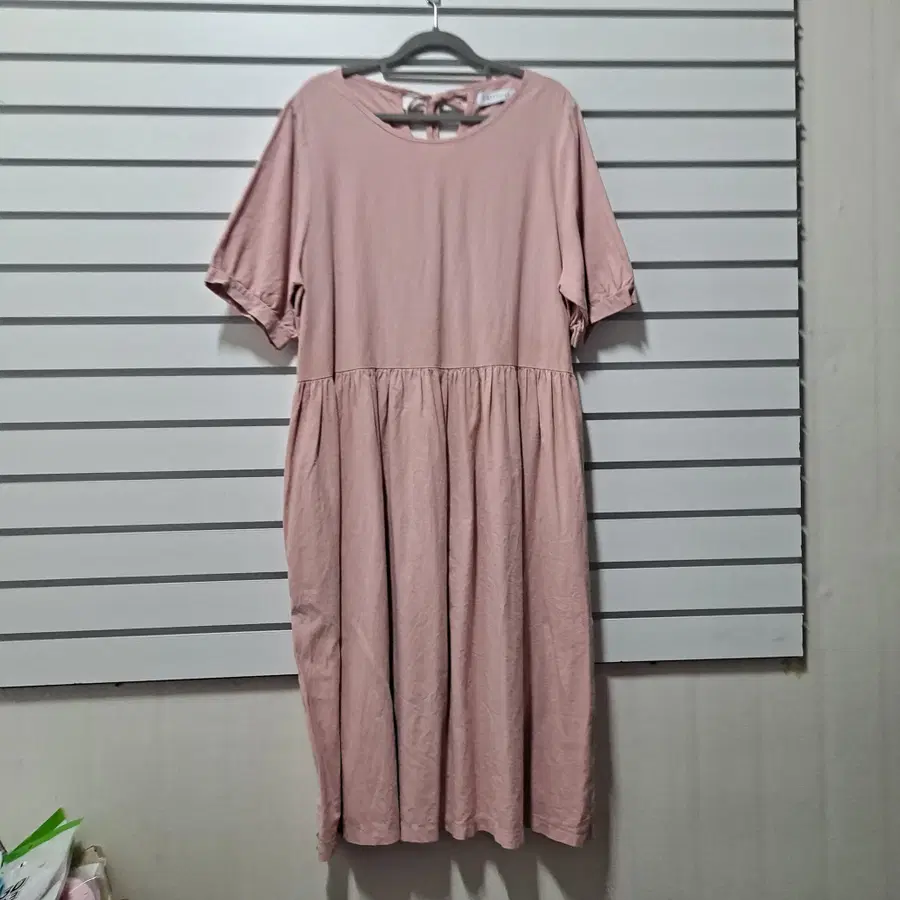 인디핑크 면/마 뒷리본 무지 롱원피스 77 옷장꾸미기