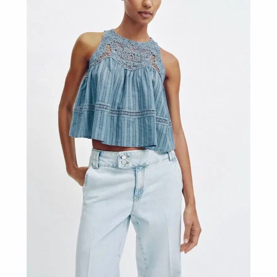 자라 Zara 블루 오픈백 탑