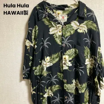 HAWAII제 Hula Hula 오픈 카라 보타니컬 알로하 셔츠