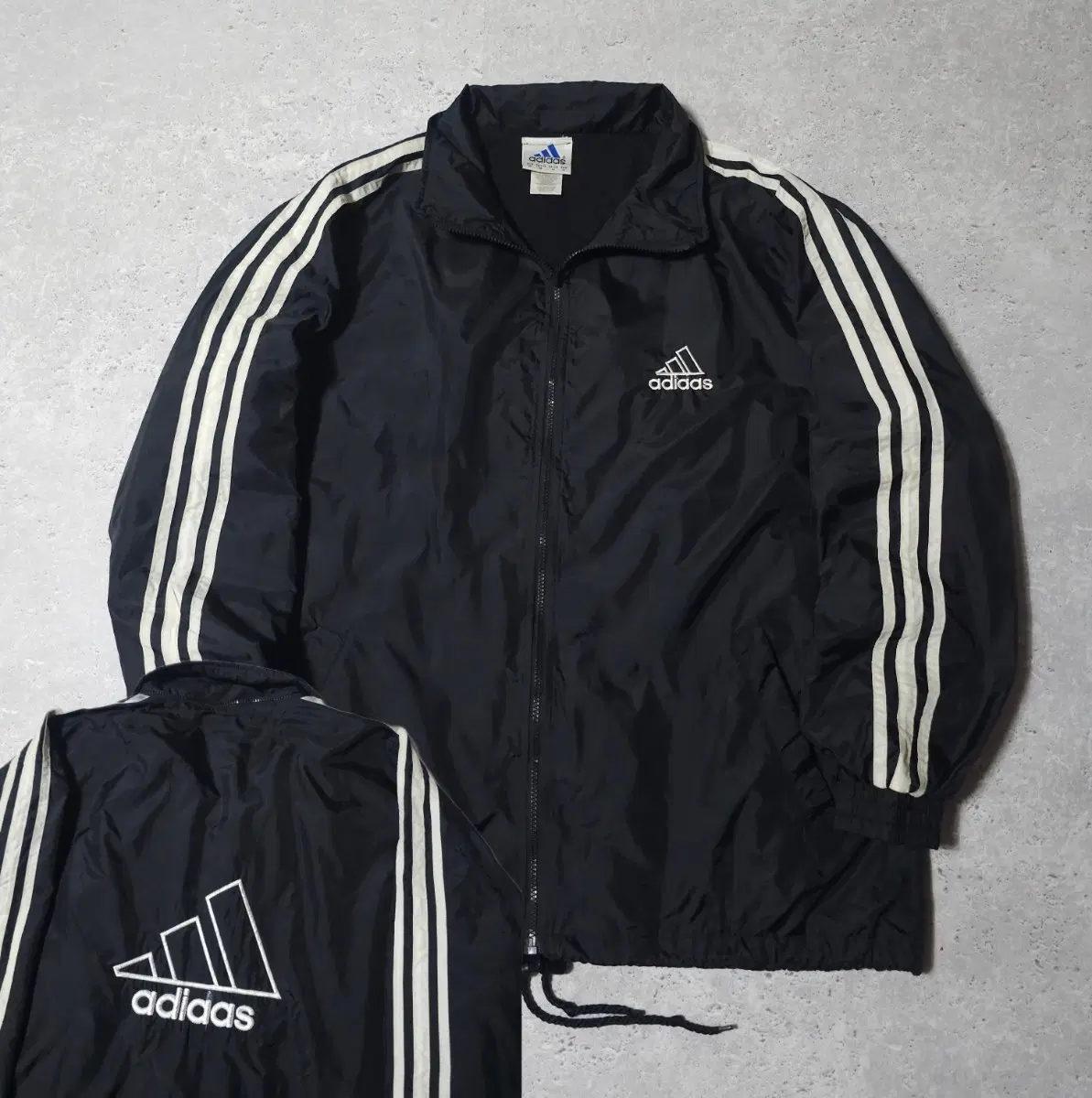 2XL 아디다스 삼선 90s 올드스쿨 바람막이 오버핏 자켓 블랙