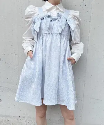 lilLilly 레오파드 자카드 미니 원피스 pain 블루