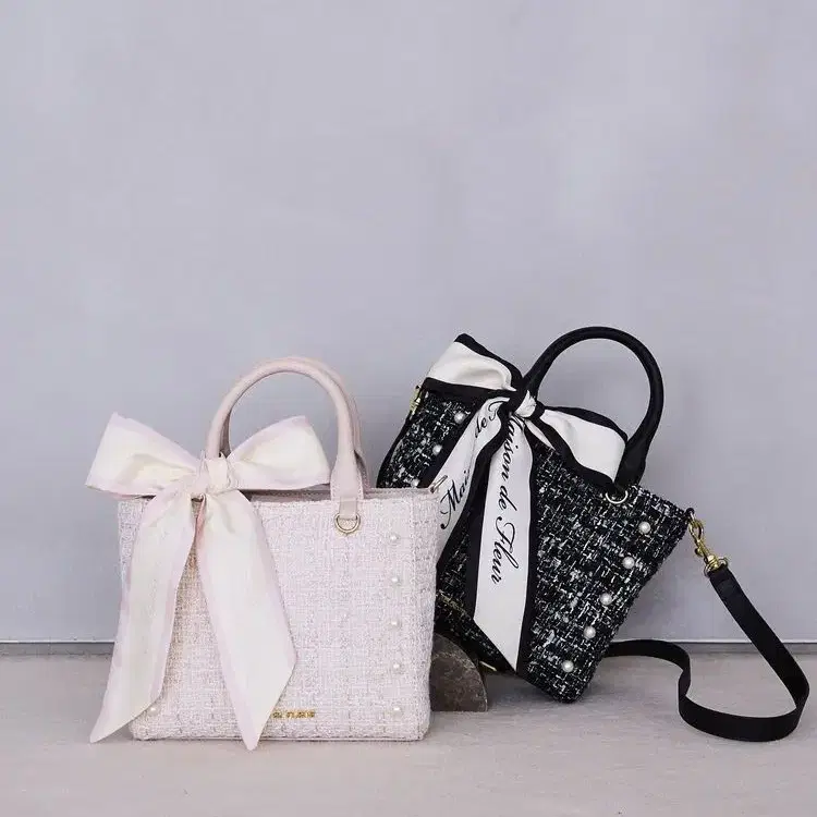 Maison de FLEUR 메종드플뢰르 2way 스카프 트위드 스퀘어 토트백 가방