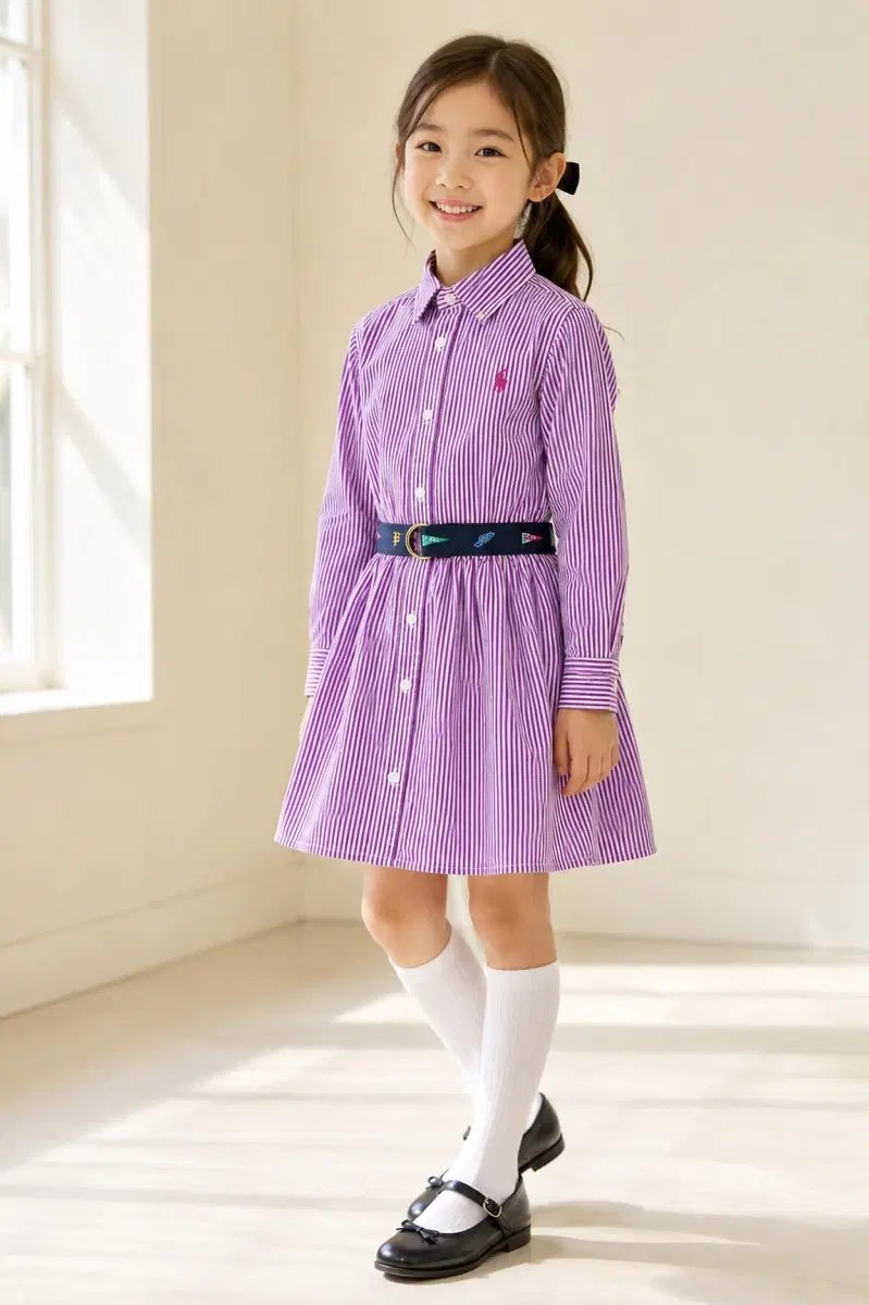 7t130사이즈 폴로랄프로렌 스트라이프 카라남방셔츠 키즈 정품 벨트포함