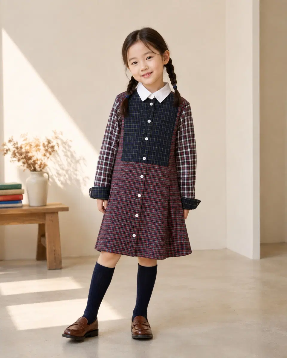 7t130사이즈 폴로랄프로렌 체크카라남방원피스 정품 키즈 브라운
