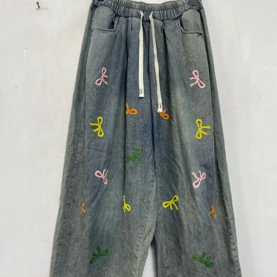 N6937 리본 청바지.데님.와이드.아방