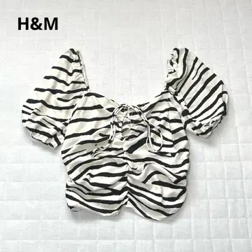 H&M 에이치앤엠 크롭 블라우스 반팔 제브라 캐주얼 라프 L