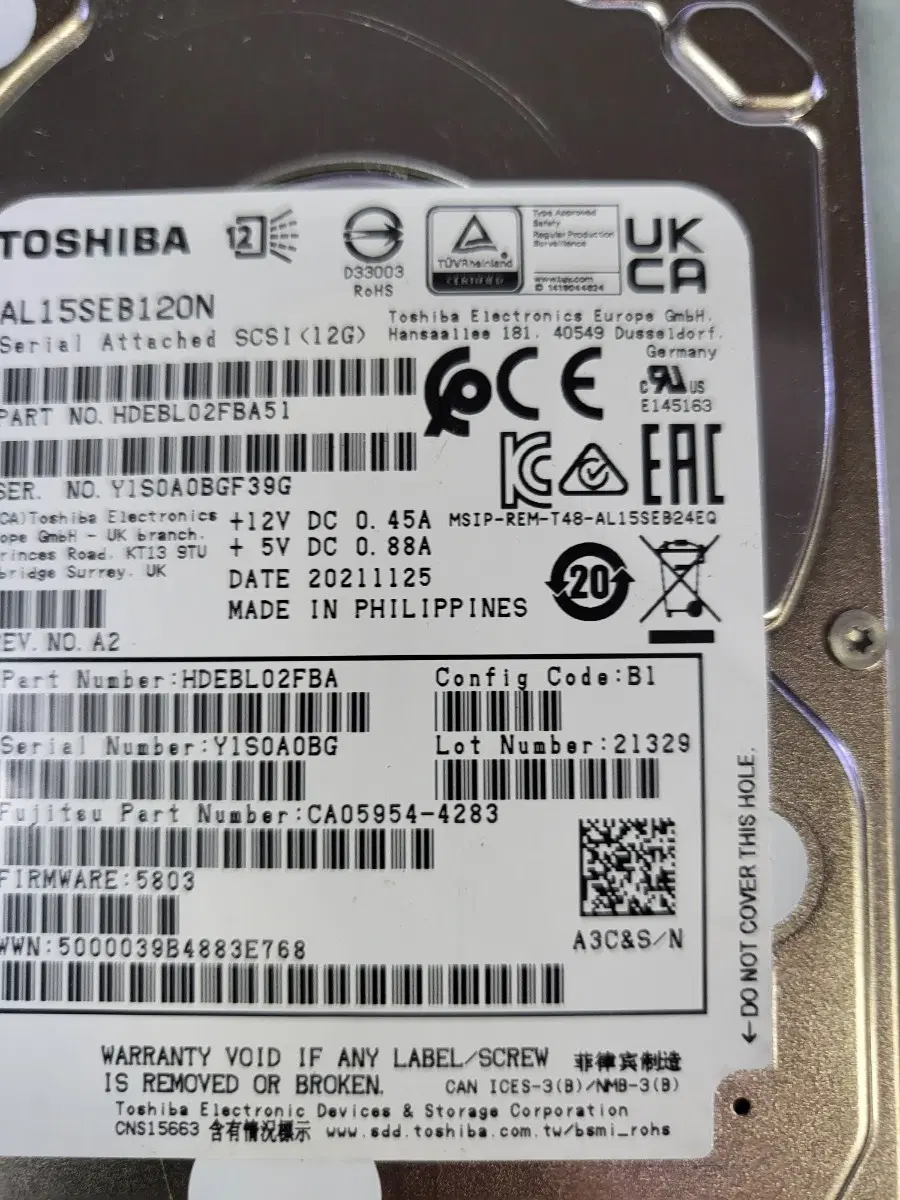 도시바 AL15SEB120N 1.2TB HDD