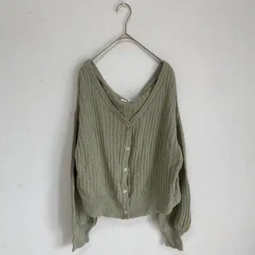 [RETRO GIRL] 가디건 겉옷 V넥 리브 올리브 계열 크로쉐