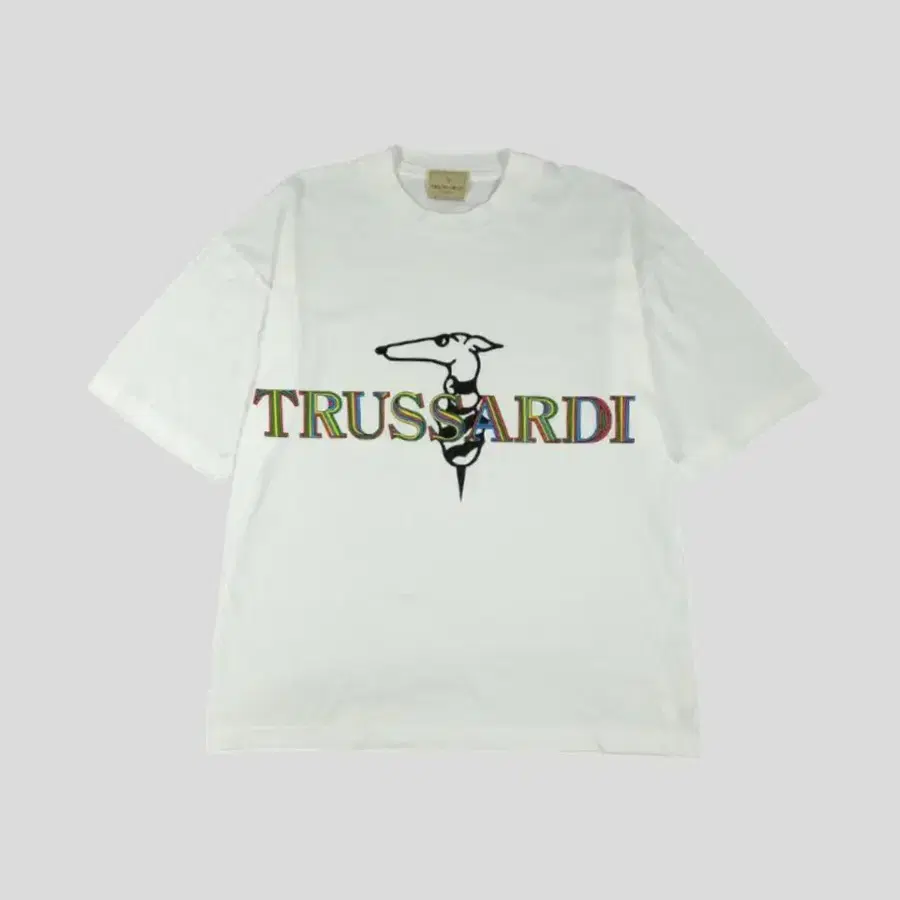 TRUSSARDI 트루사르디 JP 화이트 멀티컬러 빅로고 코튼 반팔 티셔츠 MADE IN ITALY L