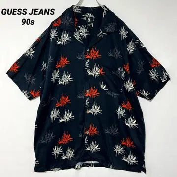 T-1859 90s GUESS JEANS 알로하 셔츠 극락조 꽃무늬 L 블랙