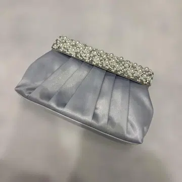 펄 장식 새틴 파티 백 실버