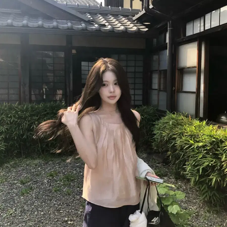 (새상품) 투플로터 피오니 블룸 블라우스 피치베이지