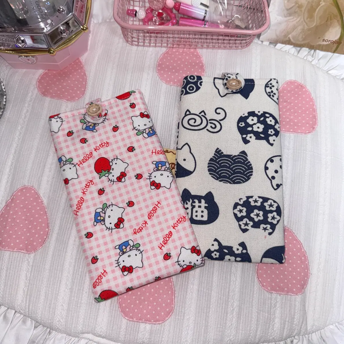 희귀)Handmade 바형 이북리더기 파우치_일본네코