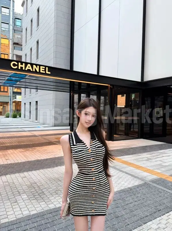 [빠른발송] 금장단가라원피스 민소매 카라