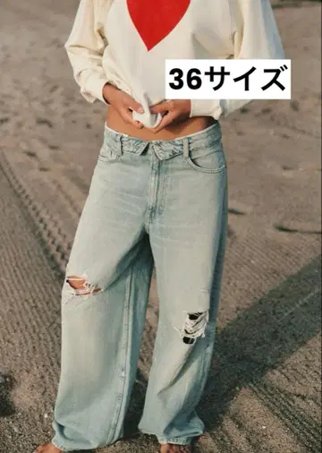 ZARA TRF 미드 라이즈 롤업 허리 데님 팬츠 36