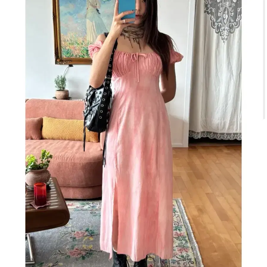 루루서울 Cottage Stripe Puff Dress (Pink)