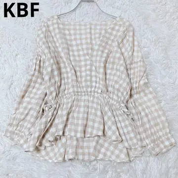 KBF 페플럼 블라우스 깅엄 체크 카슈쿨 면 내추럴