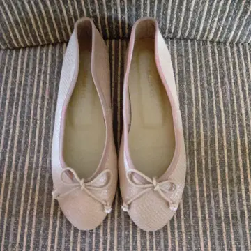 플랫슈즈 발레 슈즈 베이지 그로그랭 천연 가죽 23.5cm