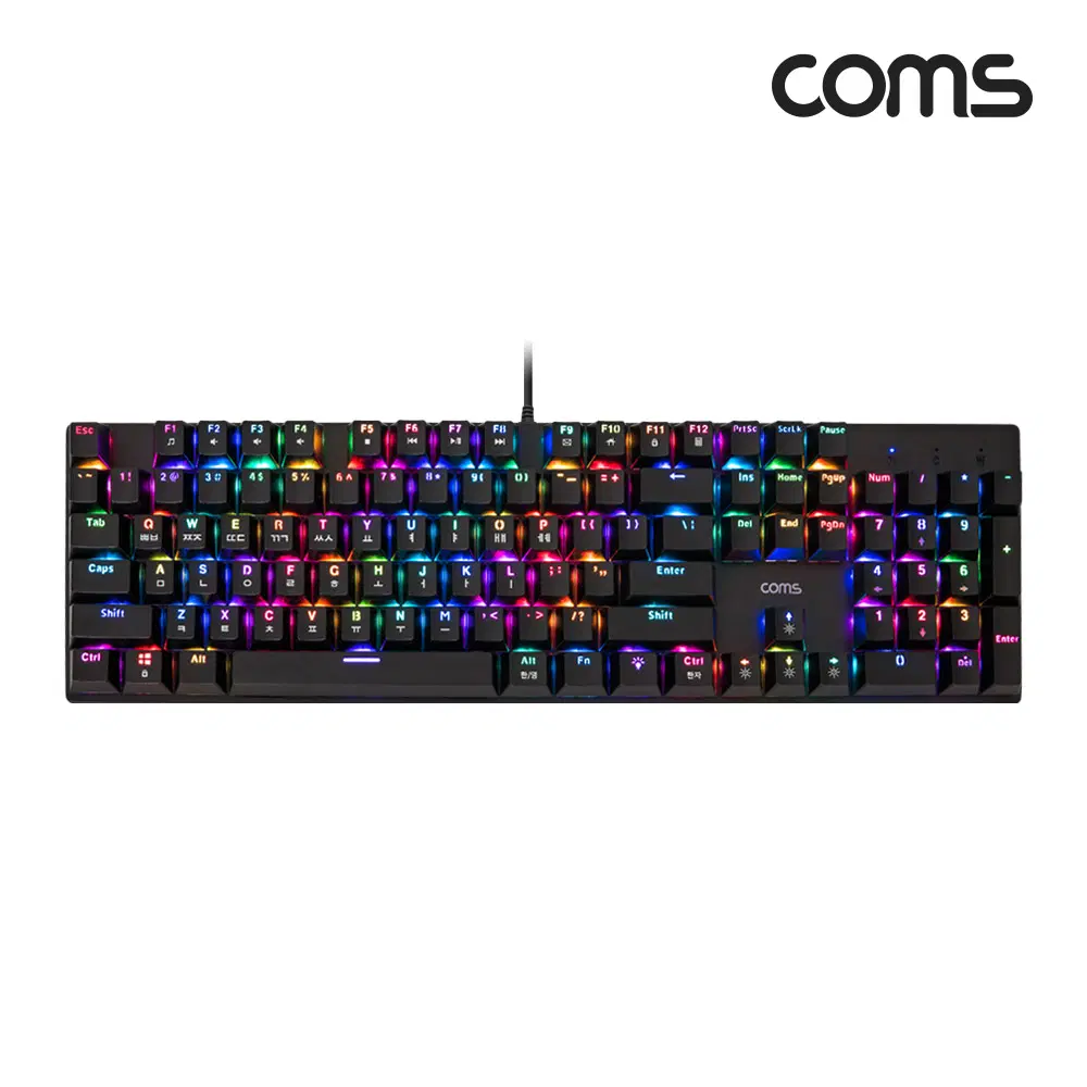 딜러가격(새상품)[JD362] Coms USB 게이밍 기계식 키보드 RGB 적축 레인보우 LED 라이트 104키 유선 소프트한 키감