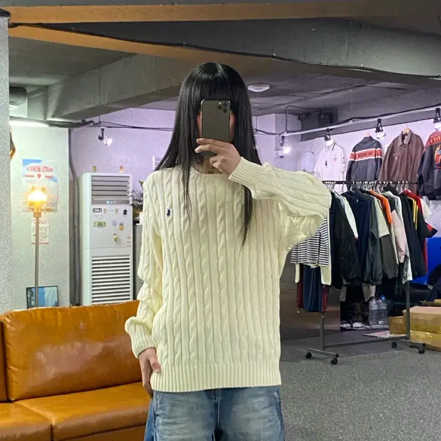 폴로랄프로렌 포니로고 피마코튼 아이보리 케이블 니트 B5679
