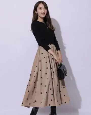 압와이저 리셰 타프타 원피스 도트 블랙 베이지 1*QD1546