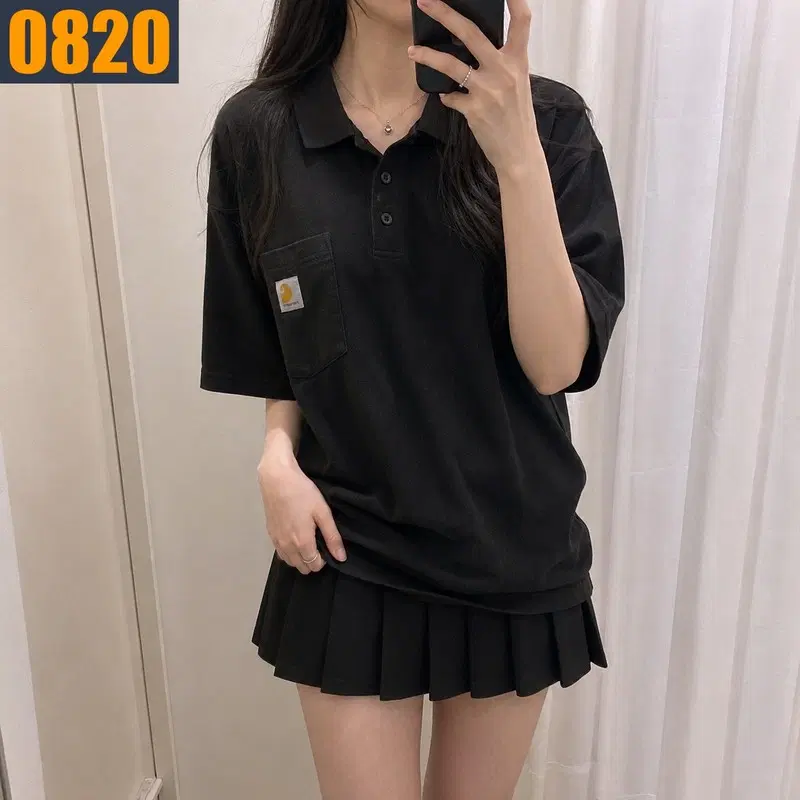 100 CARHARTT 칼하트 오리지널핏 검정 카라 반팔 티셔츠