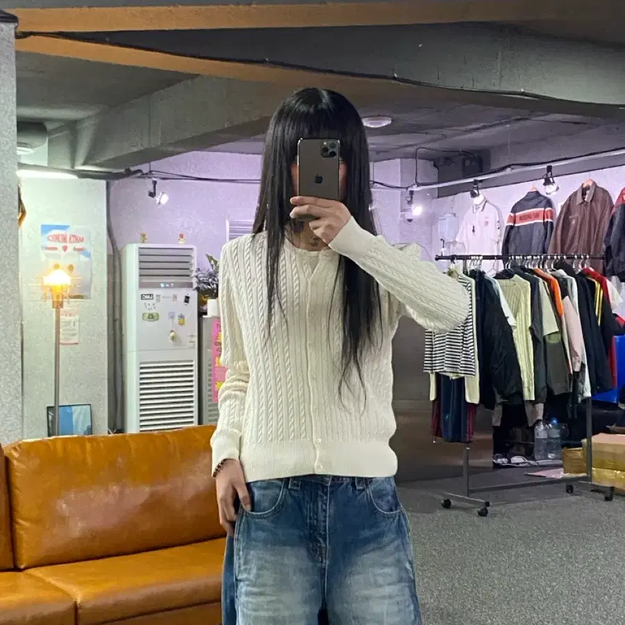 폴로랄프로렌 포니로고 걸즈 케이블 크림 니트 가디건 B5680