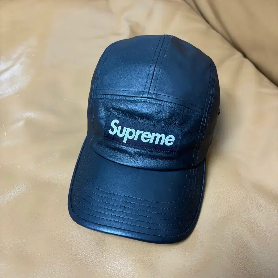 슈프림 캠프캡 모자 박스로고 레더 블랙 21SS