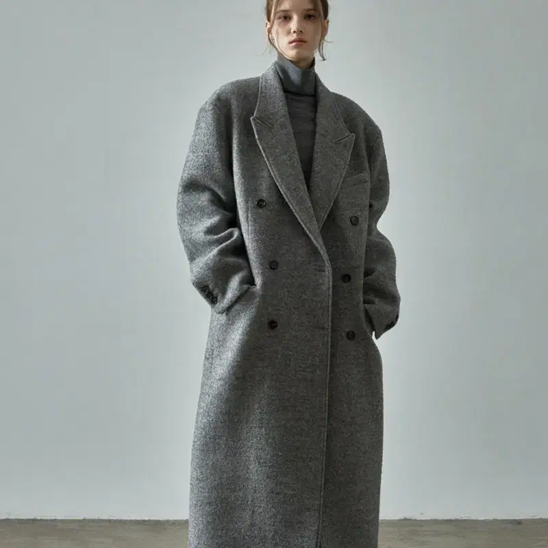 파사드패턴 헤링본 더블 코트_grey