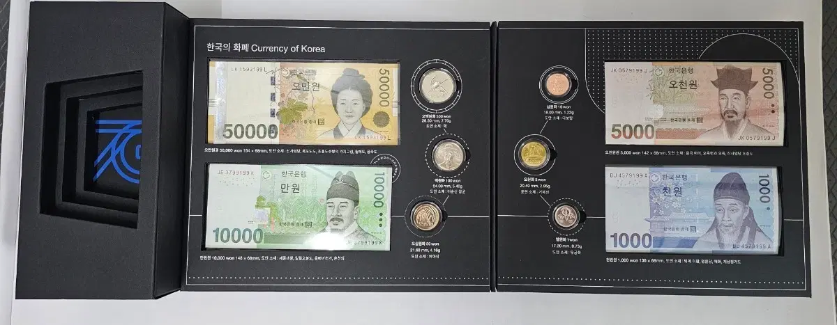 한국 70주년기념.화폐 세트 50000원 10000원 5000원 1000원 주화 포함