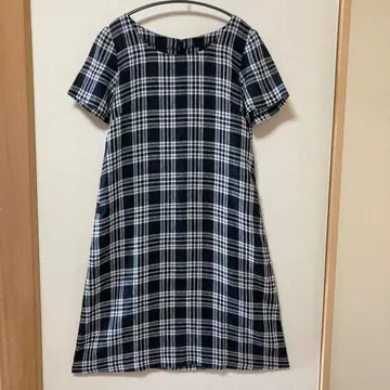 mademoiselle NON NON 체크 무늬 반팔 무릎 기장 원피스